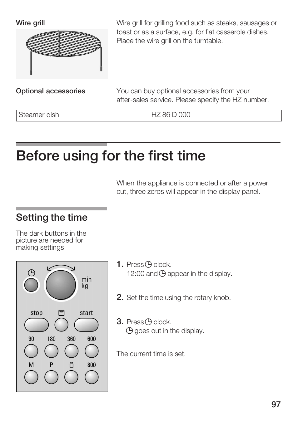 Before using for the first time, Setting the time | Siemens HF15G561 User Manual | Page 97 / 164