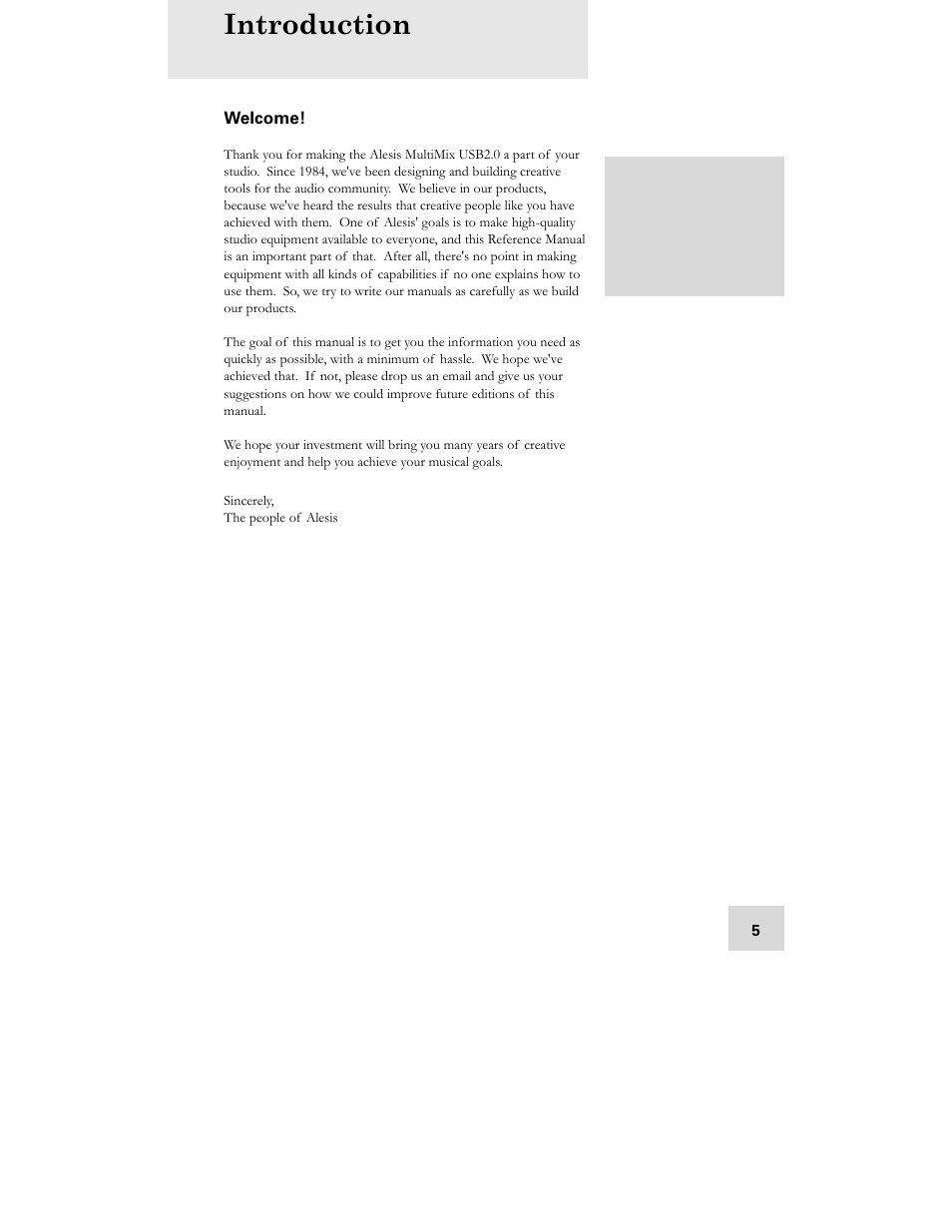 Introduction | ALESIS MULTIMIX USB2.0 User Manual | Page 7 / 58
