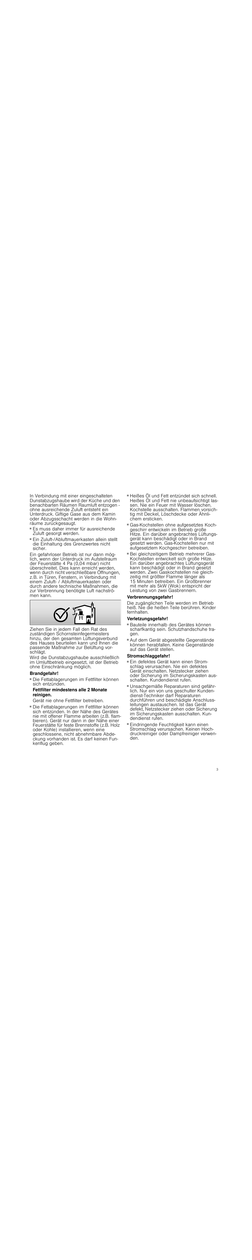 Brandgefahr, Fettfilter mindestens alle 2 monate reinigen, Gerät nie ohne fettfilter betreiben | Verbrennungsgefahr, Verletzungsgefahr, Stromschlaggefahr | Siemens LI18030 User Manual | Page 3 / 28