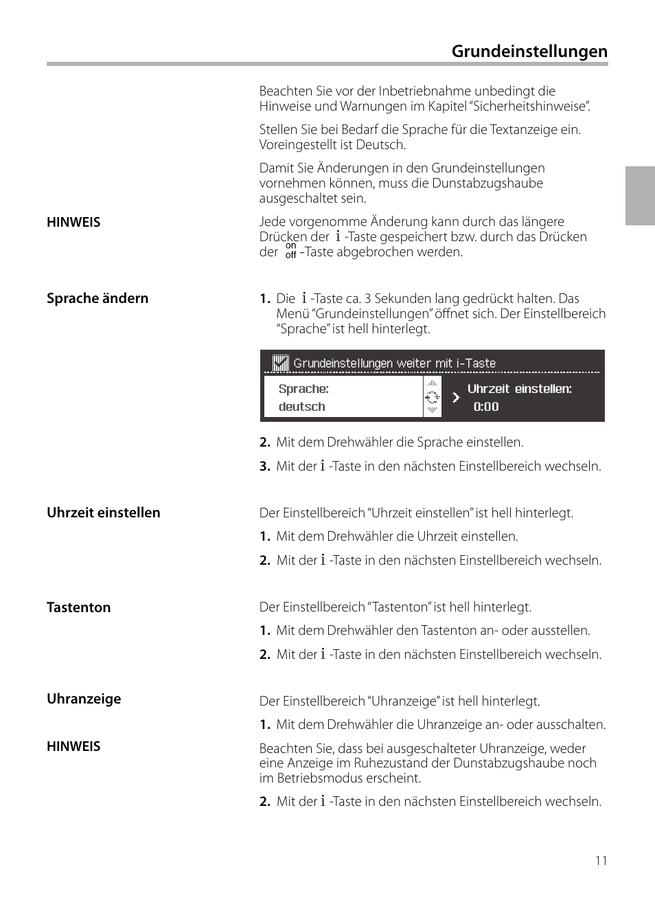 Grundeinstellungen | Siemens LC258BA90 User Manual | Page 11 / 156