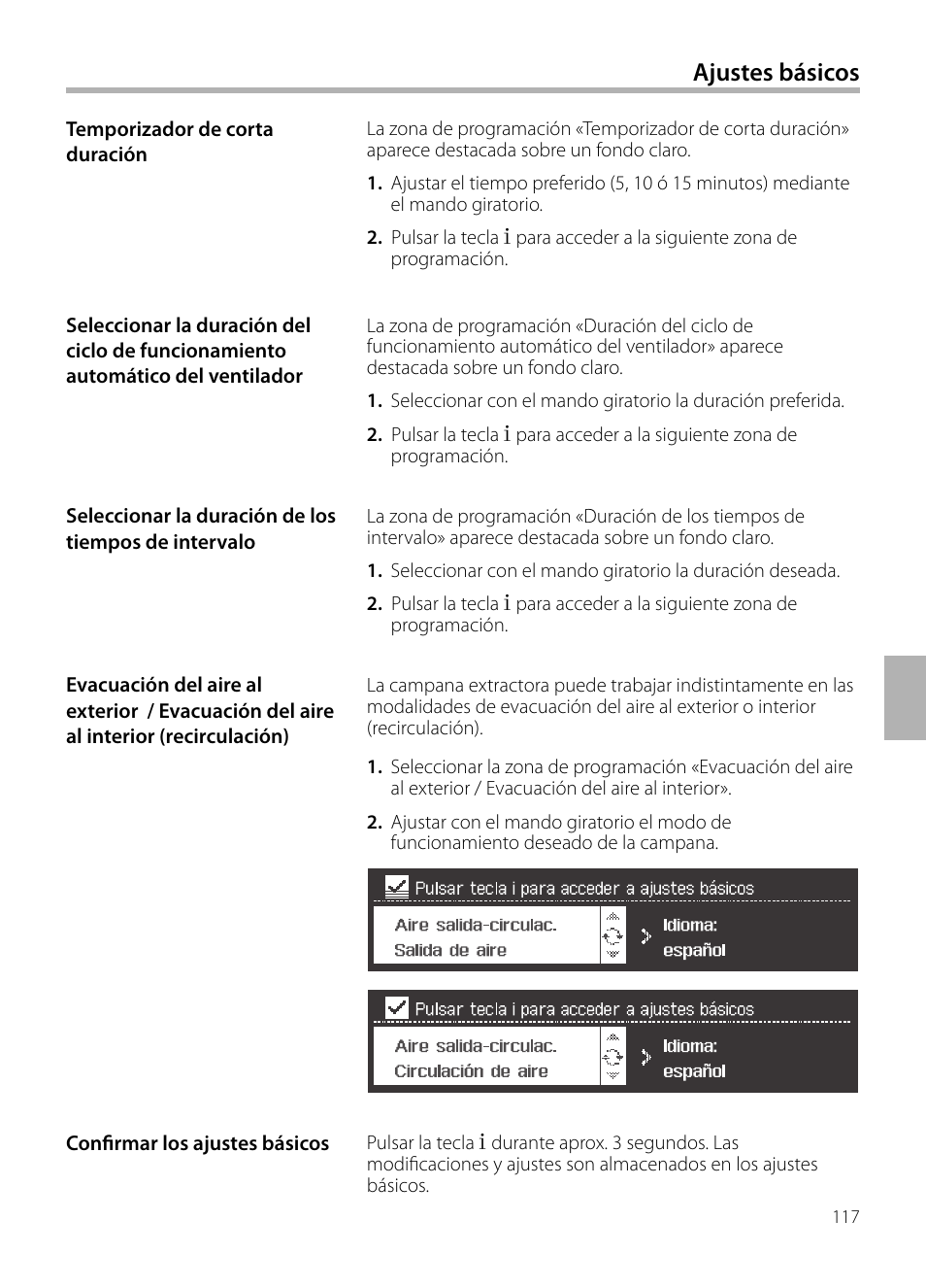 Ajustes básicos | Siemens LC258BA90 User Manual | Page 117 / 156