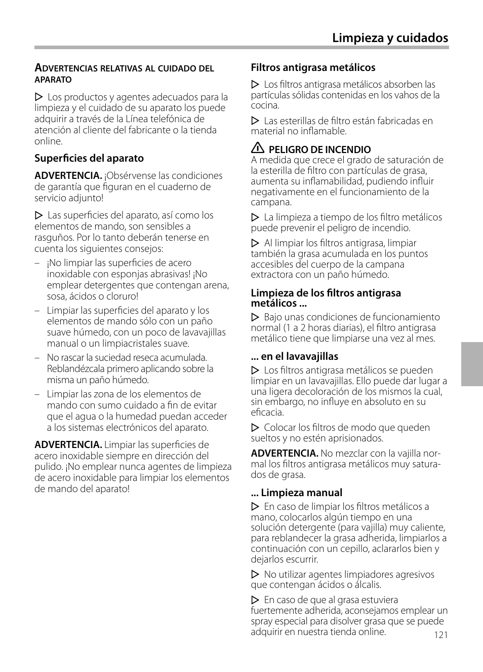 Limpieza y cuidados | Siemens LC258BA90 User Manual | Page 121 / 156