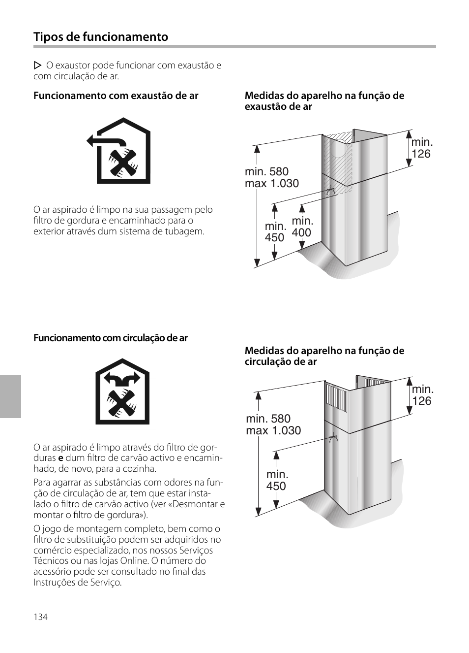 Tipos de funcionamento | Siemens LC258BA90 User Manual | Page 134 / 156