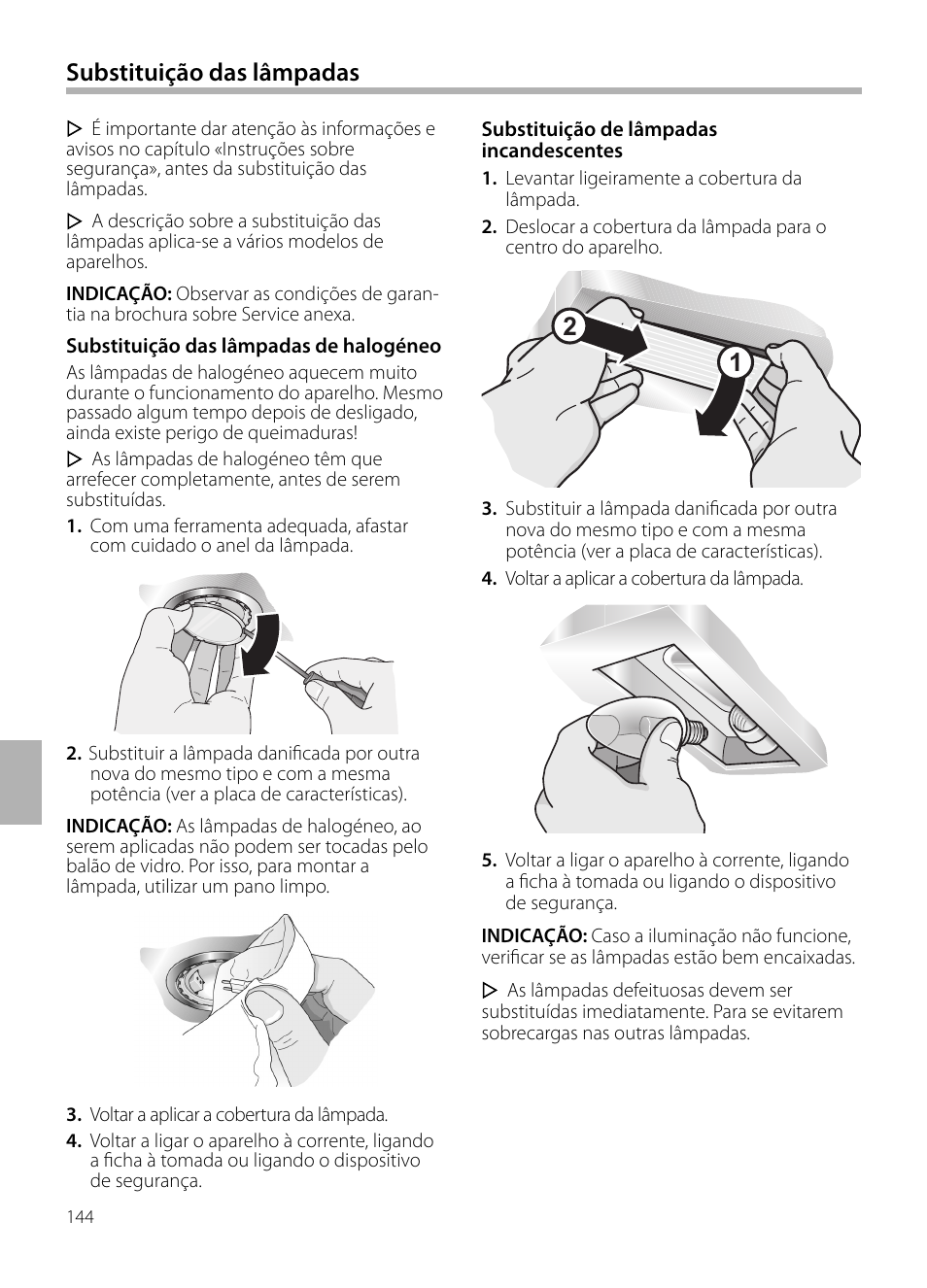 Substituição das lâmpadas | Siemens LC258BA90 User Manual | Page 144 / 156