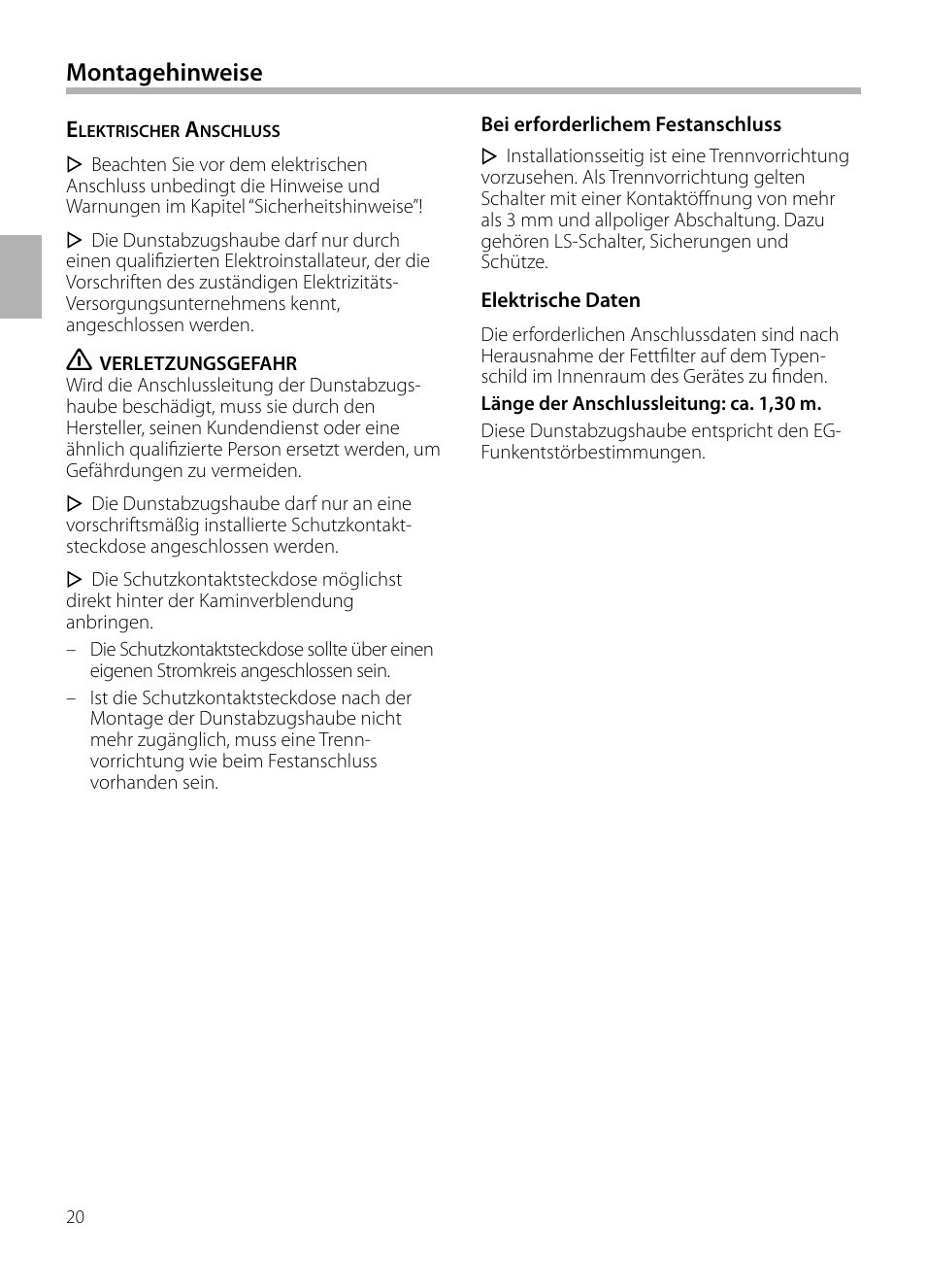 Montagehinweise | Siemens LC258BA90 User Manual | Page 20 / 156