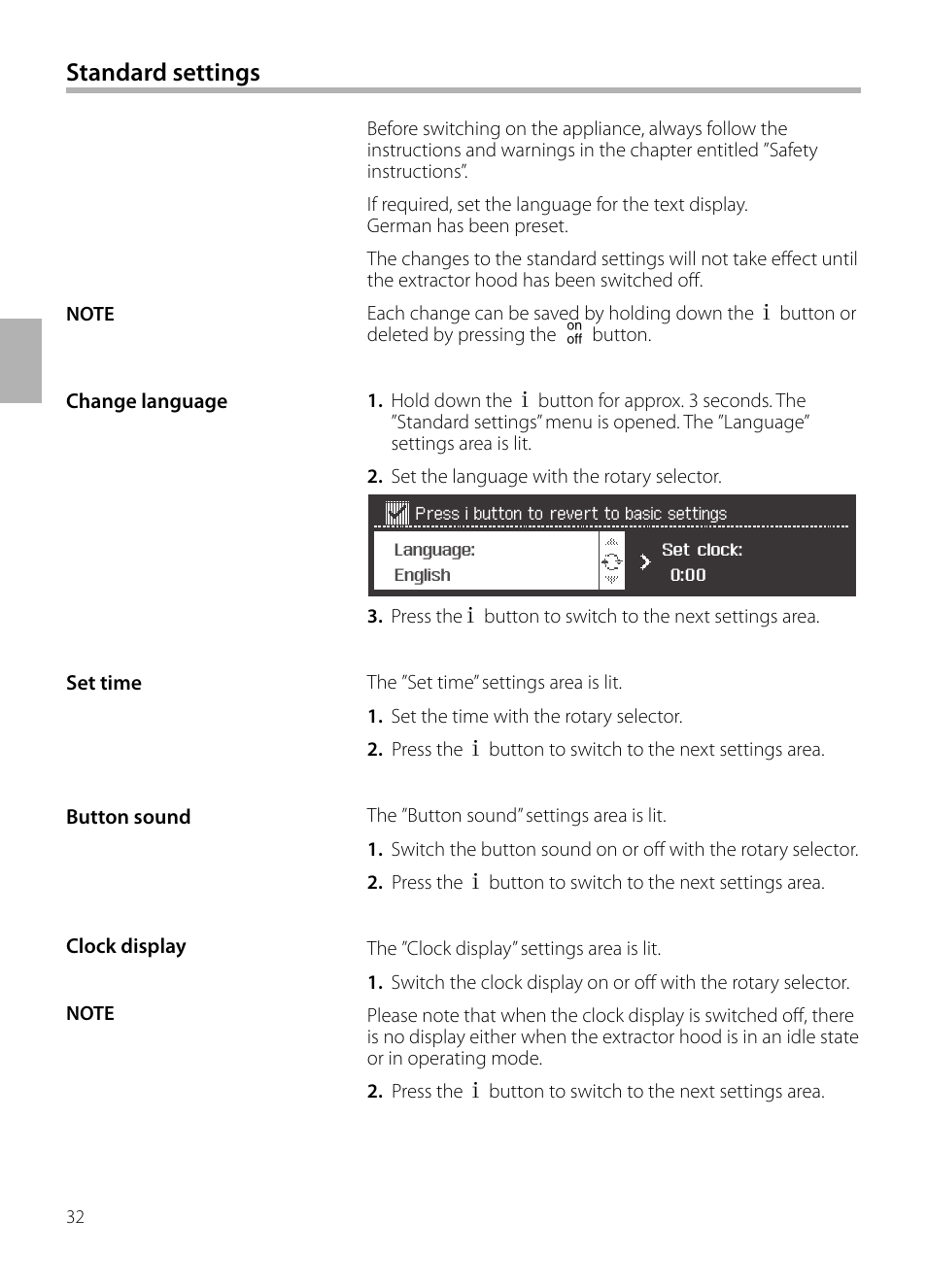 Standard settings | Siemens LC258BA90 User Manual | Page 32 / 156