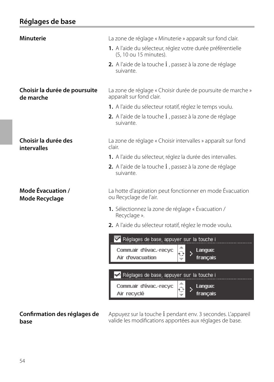 Réglages de base | Siemens LC258BA90 User Manual | Page 54 / 156