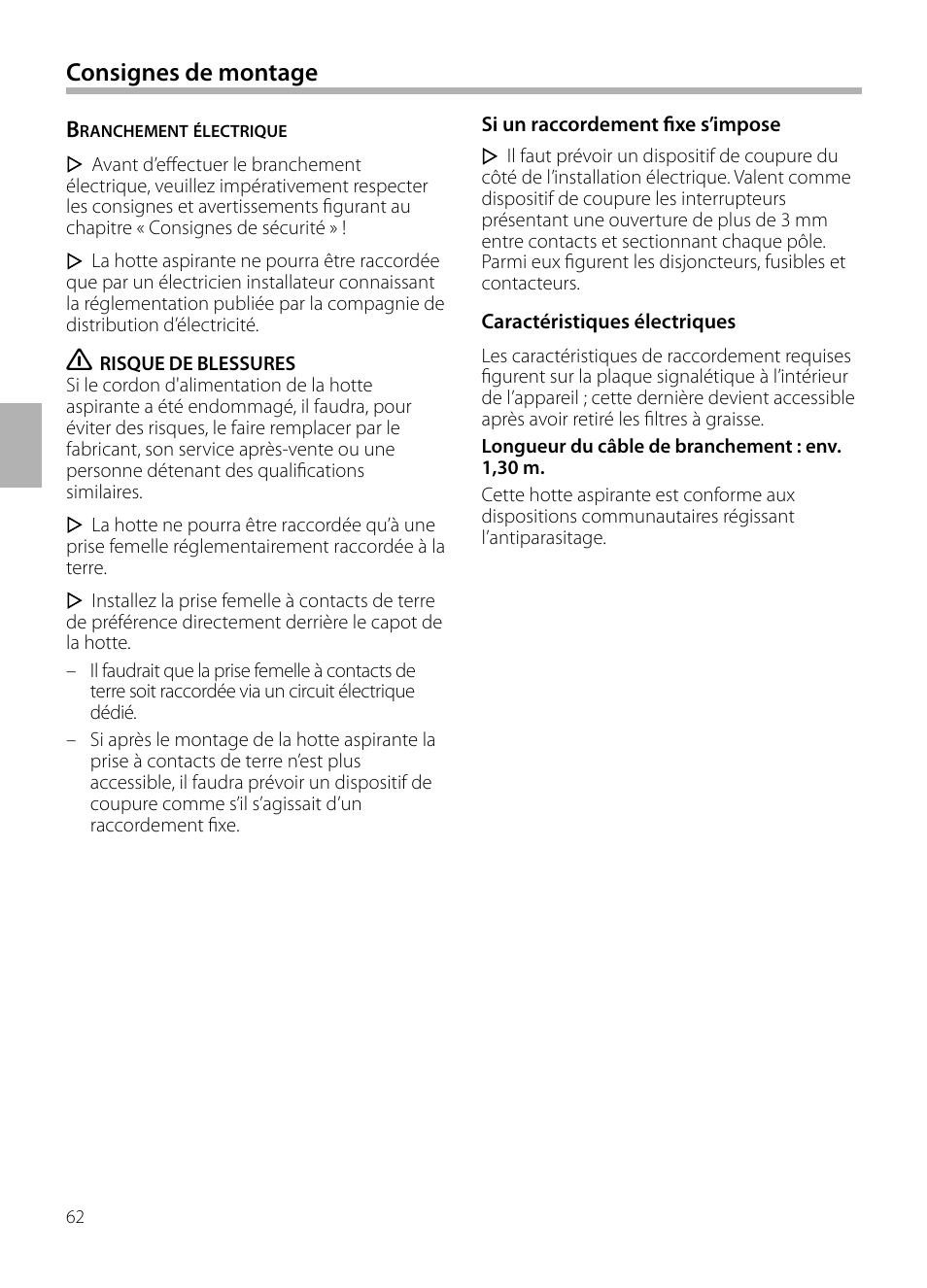 Consignes de montage | Siemens LC258BA90 User Manual | Page 62 / 156