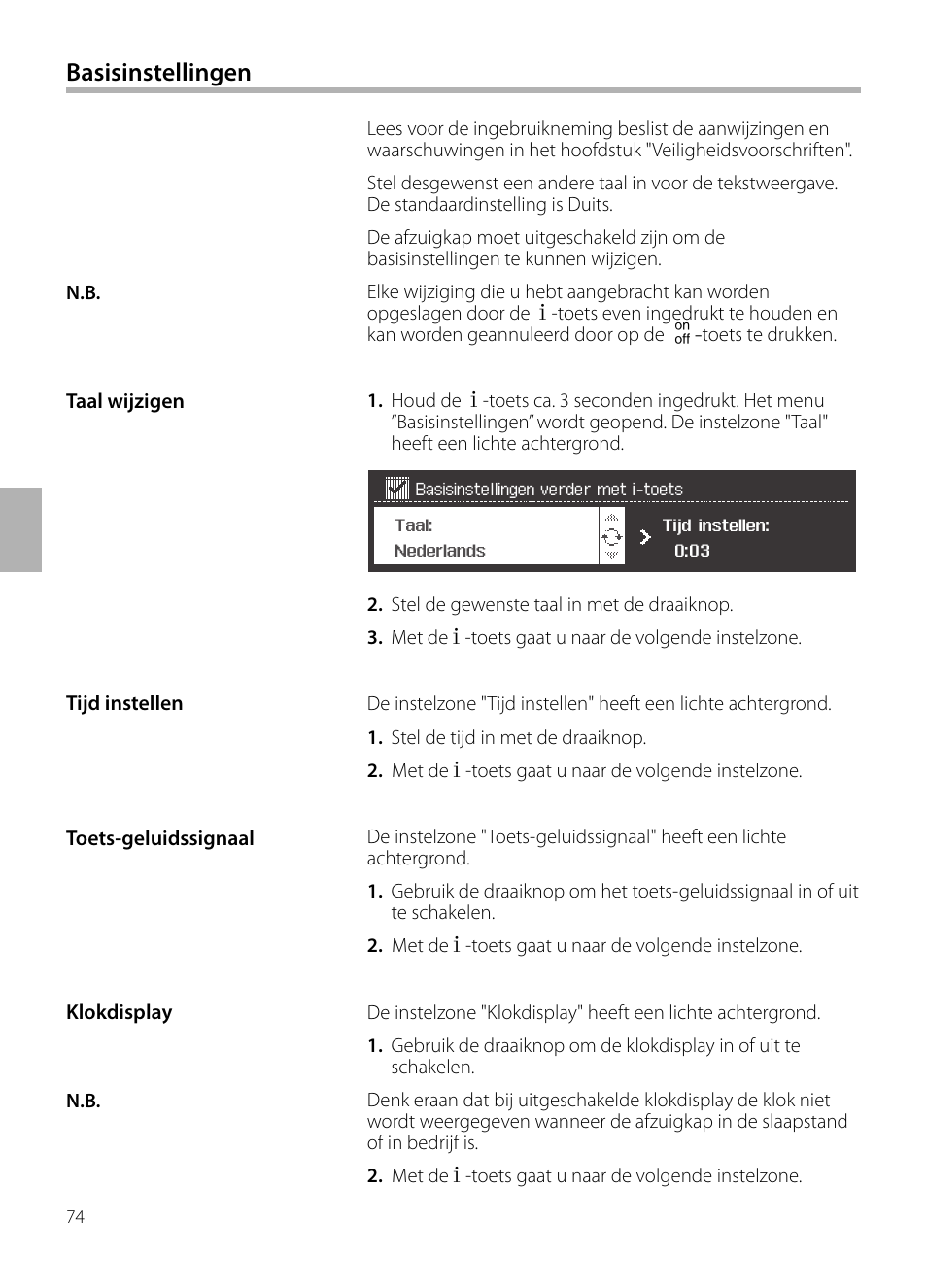 Basisinstellingen | Siemens LC258BA90 User Manual | Page 74 / 156