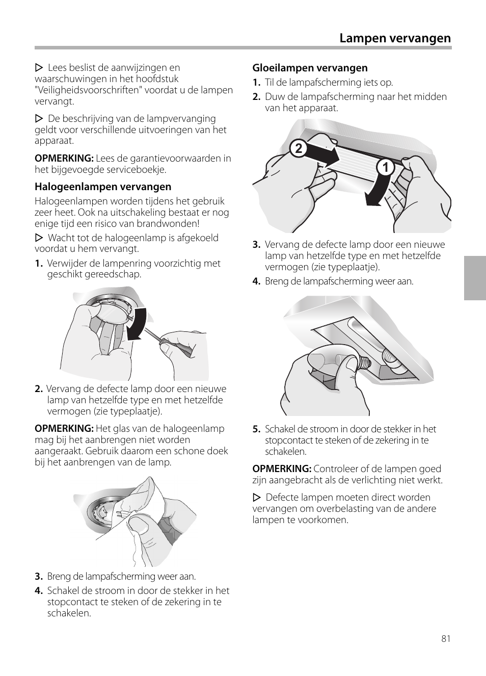 Lampen vervangen | Siemens LC258BA90 User Manual | Page 81 / 156