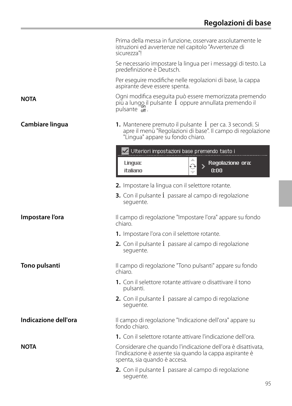Regolazioni di base | Siemens LC258BA90 User Manual | Page 95 / 156