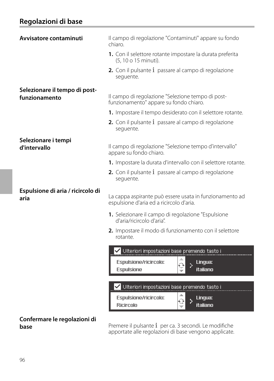 Regolazioni di base | Siemens LC258BA90 User Manual | Page 96 / 156