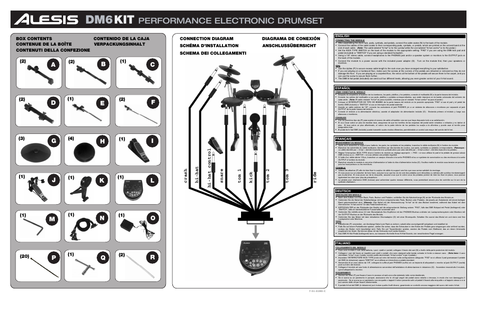 Performance electronic drumset, Jk l p q, Anschlussübersicht schema dei collegamenti | ALESIS DM6 User Manual | Page 2 / 2