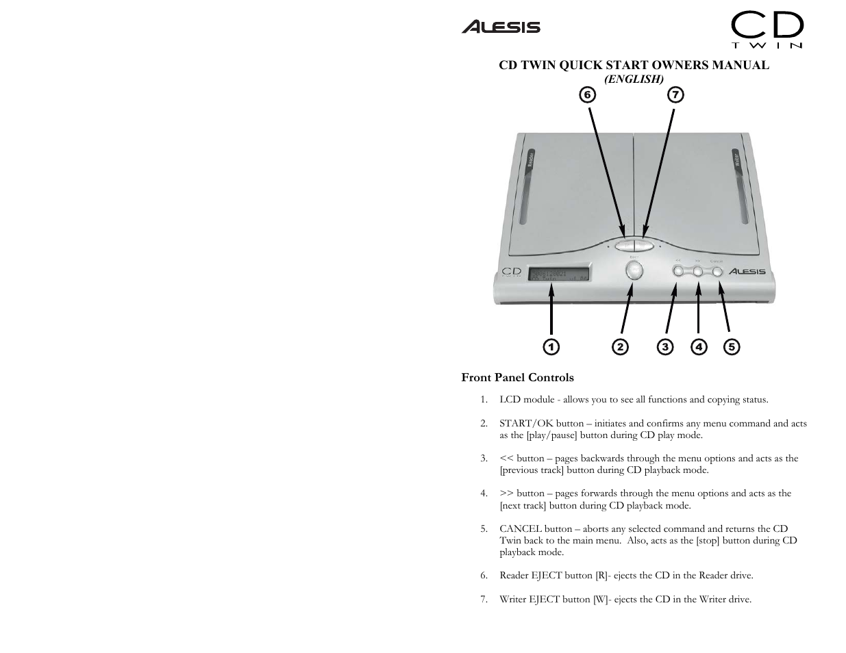 ALESIS CD Twin Portable CD Backup and Copy System User Manual | Page 2 / 11