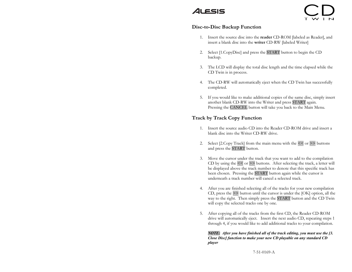 ALESIS CD Twin Portable CD Backup and Copy System User Manual | Page 3 / 11