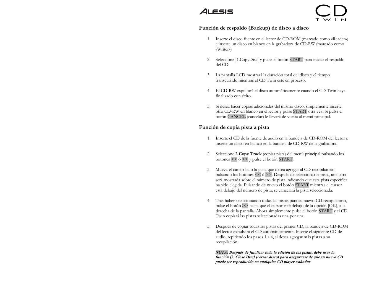 ALESIS CD Twin Portable CD Backup and Copy System User Manual | Page 5 / 11