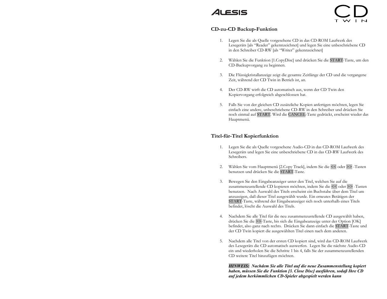 ALESIS CD Twin Portable CD Backup and Copy System User Manual | Page 7 / 11