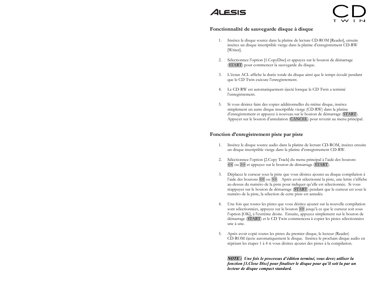 ALESIS CD Twin Portable CD Backup and Copy System User Manual | Page 9 / 11