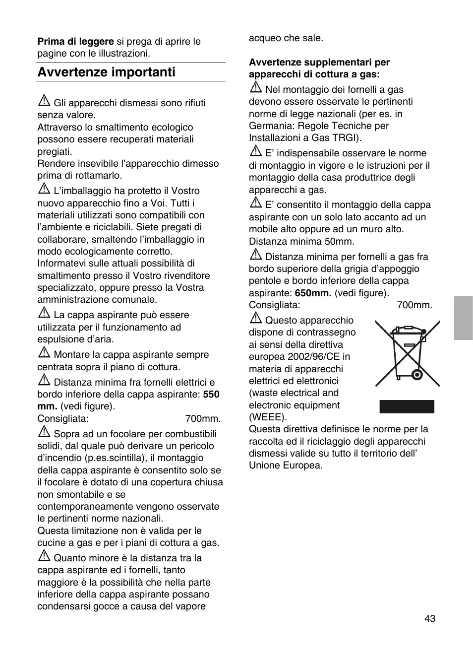 Avvertenze importanti | Siemens LF259RB50 User Manual | Page 43 / 84