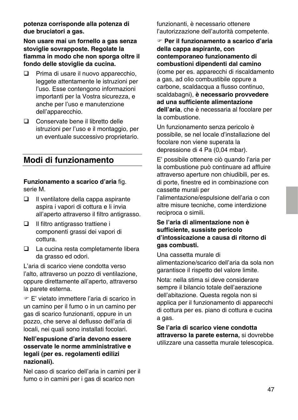 Modi di funzionamento | Siemens LF259RB50 User Manual | Page 47 / 84