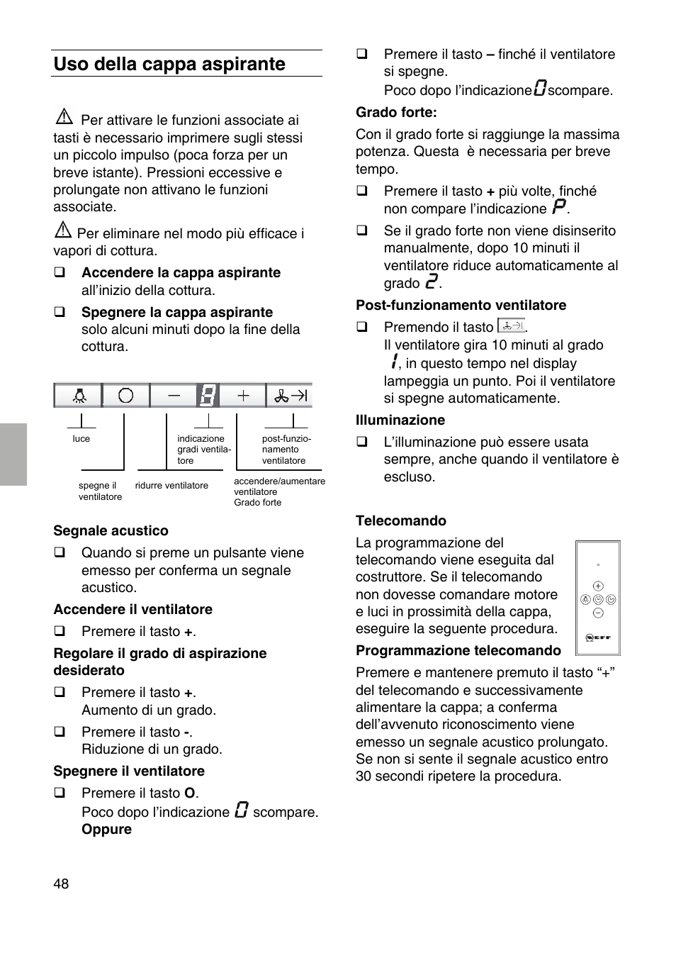 Uso della cappa aspirante | Siemens LF259RB50 User Manual | Page 48 / 84