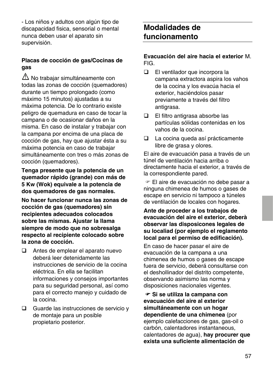 Modalidades de funcionamento | Siemens LF259RB50 User Manual | Page 57 / 84