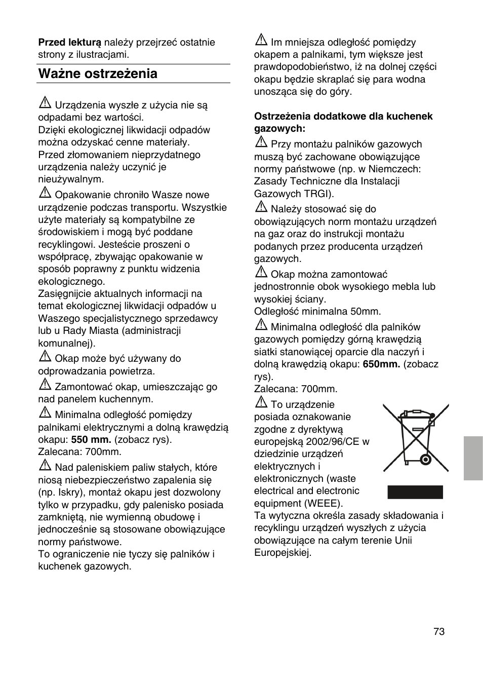 Ważne ostrzeżenia | Siemens LF259RB50 User Manual | Page 73 / 84