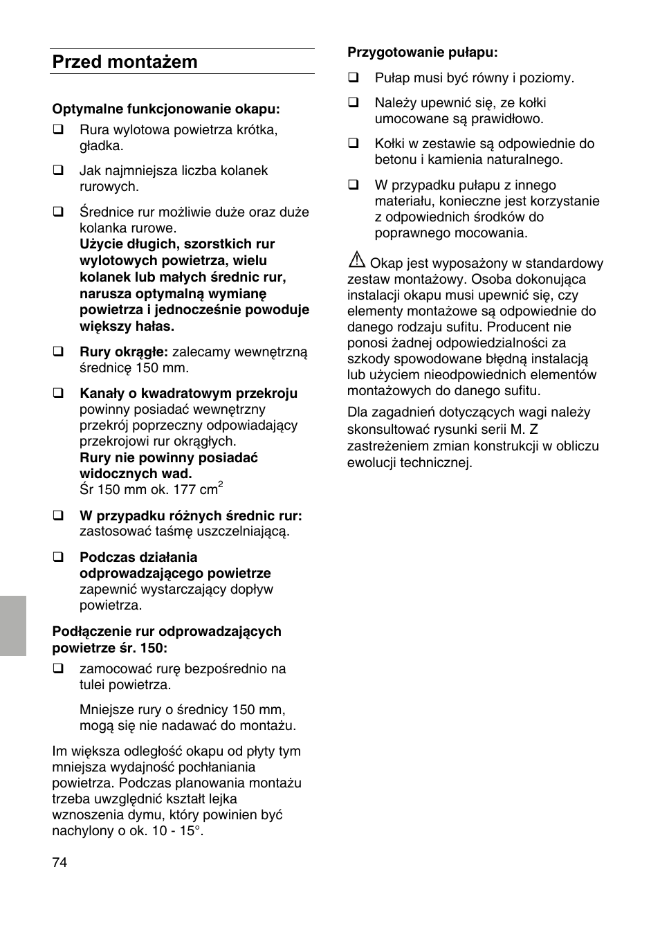 Przed montażem | Siemens LF259RB50 User Manual | Page 74 / 84