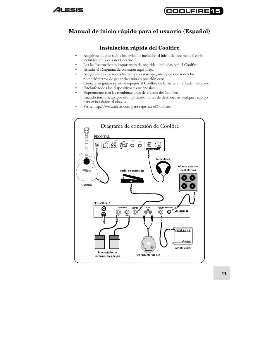 Manual de inicio rápido para el usuario (español) | ALESIS COOLFIRE 15 User Manual | Page 13 / 51