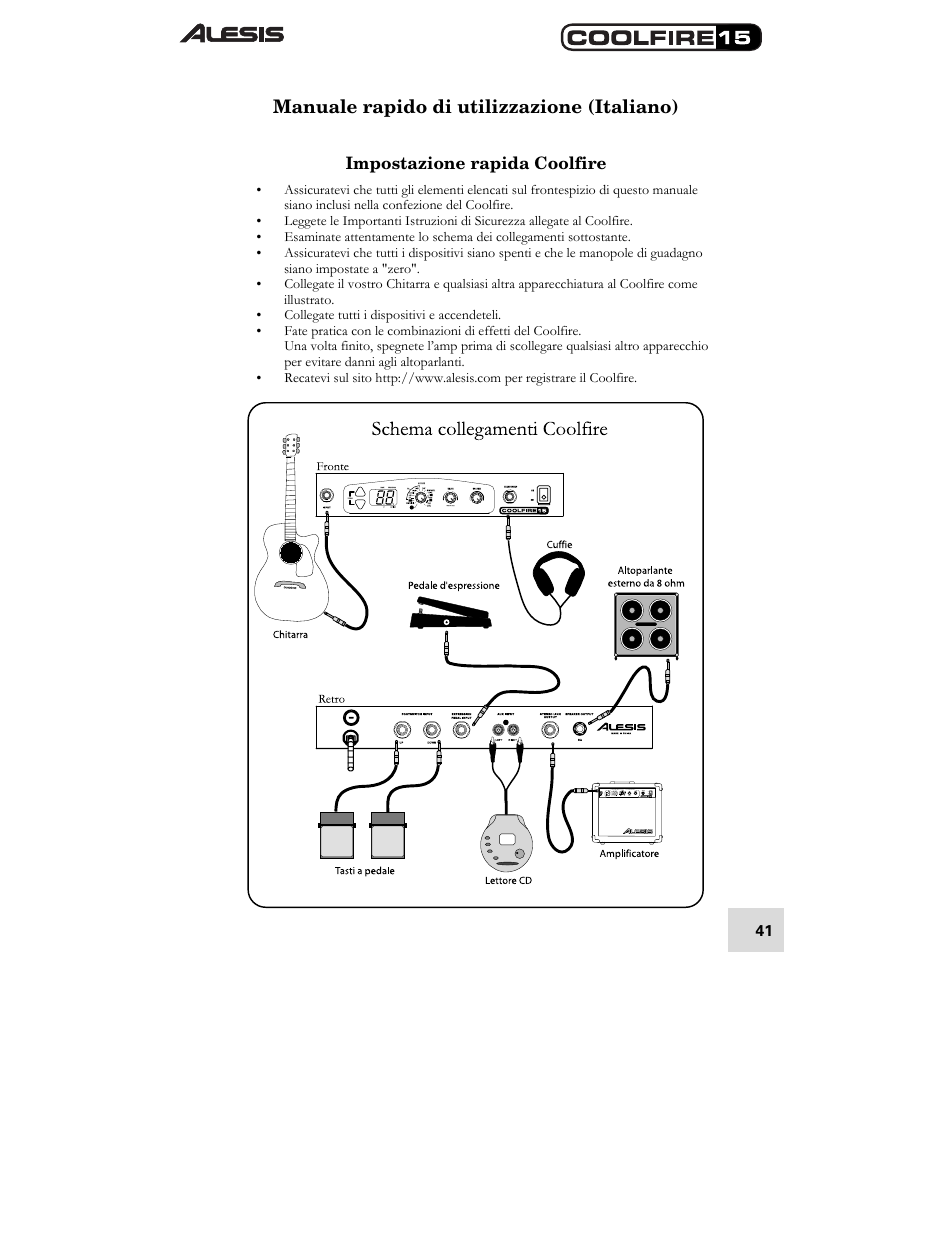 Manuale rapido di utilizzazione (italiano) | ALESIS COOLFIRE 15 User Manual | Page 43 / 51