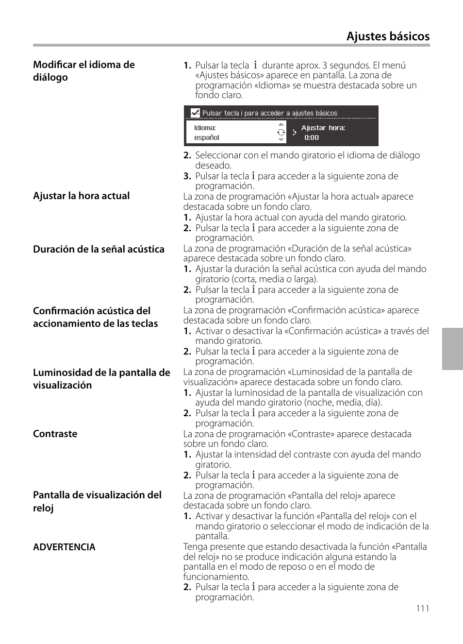 Ajustes básicos | Siemens LF959BL90 User Manual | Page 111 / 148