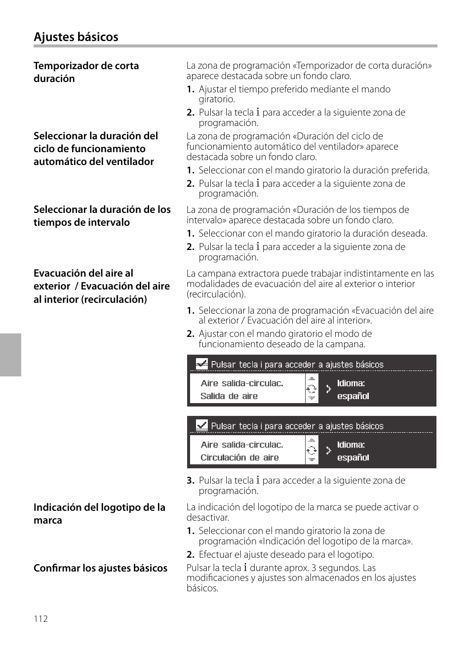 Ajustes básicos | Siemens LF959BL90 User Manual | Page 112 / 148