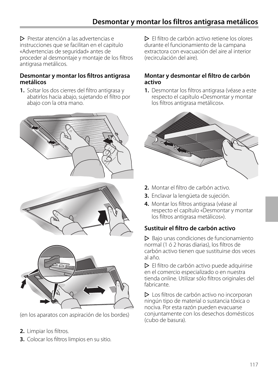 Desmontar y montar los filtros antigrasa metálicos | Siemens LF959BL90 User Manual | Page 117 / 148