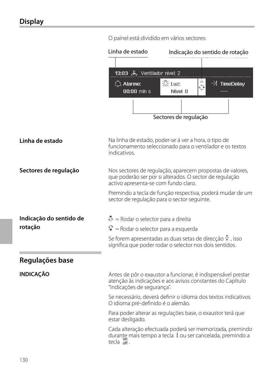 Regulações base, Display | Siemens LF959BL90 User Manual | Page 130 / 148