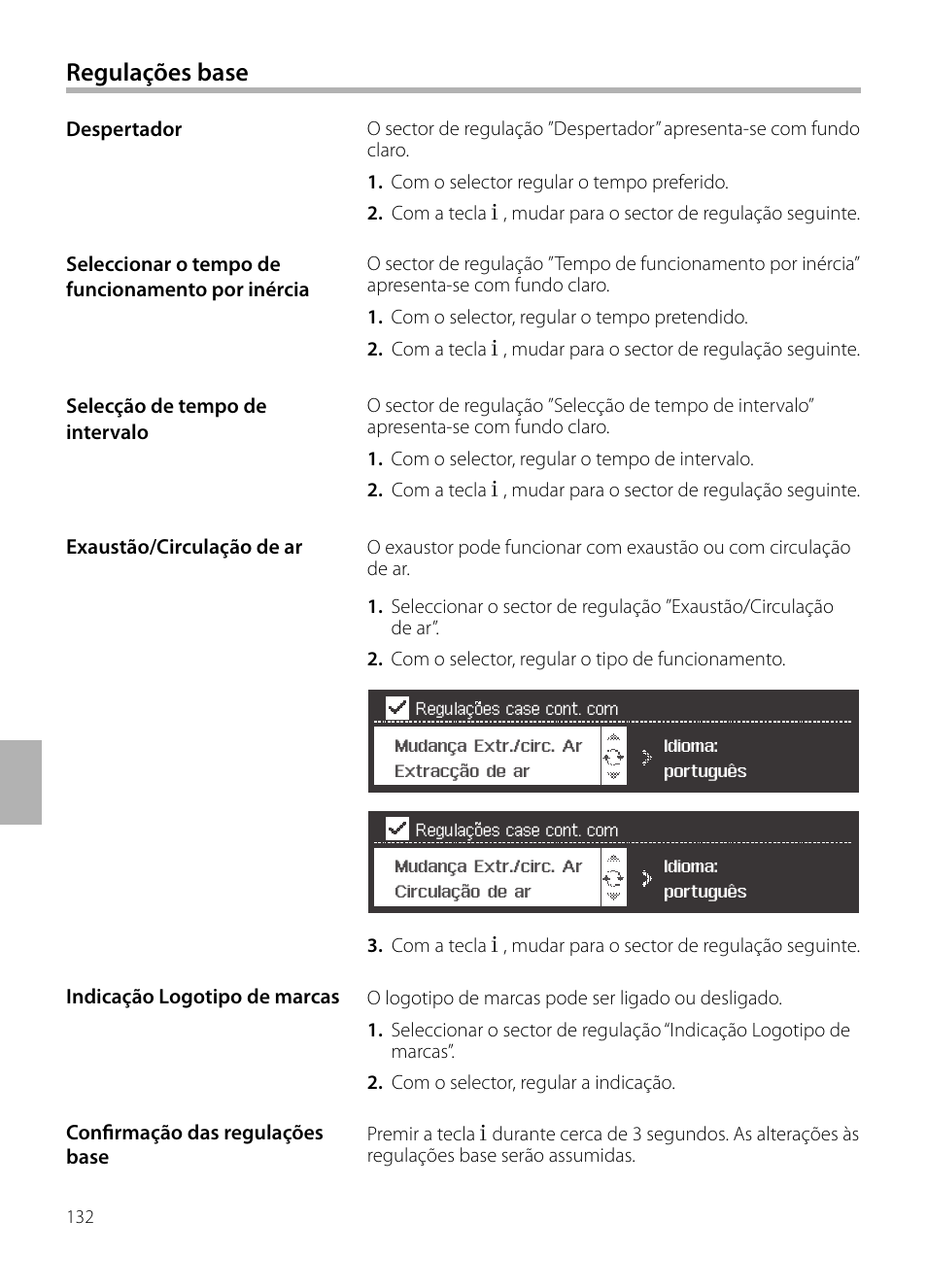 Regulações base | Siemens LF959BL90 User Manual | Page 132 / 148