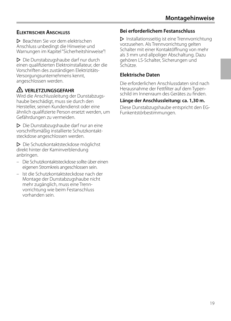 Montagehinweise | Siemens LF959BL90 User Manual | Page 19 / 148