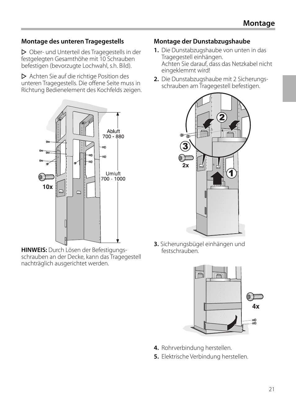 Montage | Siemens LF959BL90 User Manual | Page 21 / 148