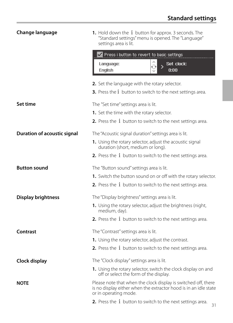 Standard settings | Siemens LF959BL90 User Manual | Page 31 / 148