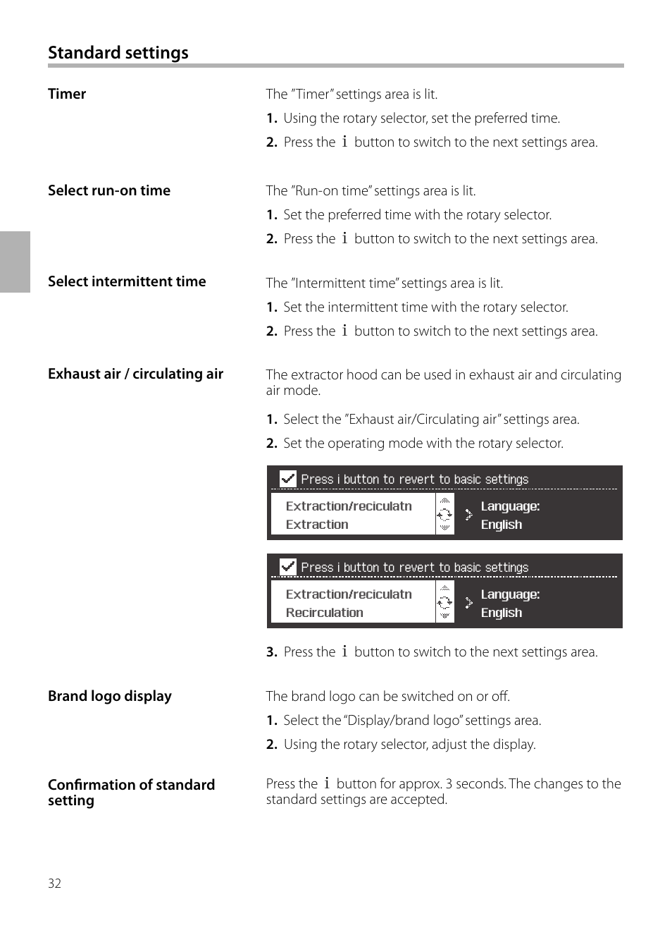 Standard settings | Siemens LF959BL90 User Manual | Page 32 / 148