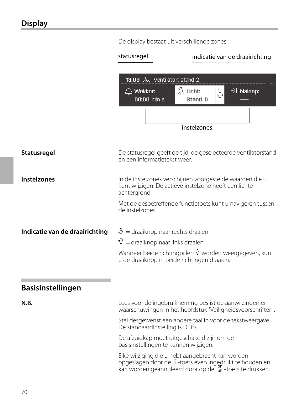 Basisinstellingen, Display | Siemens LF959BL90 User Manual | Page 70 / 148