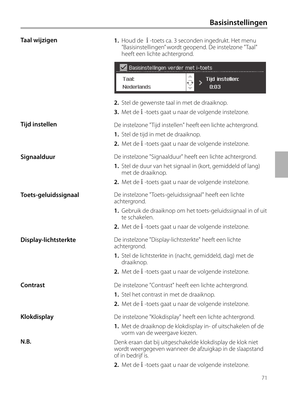 Basisinstellingen | Siemens LF959BL90 User Manual | Page 71 / 148