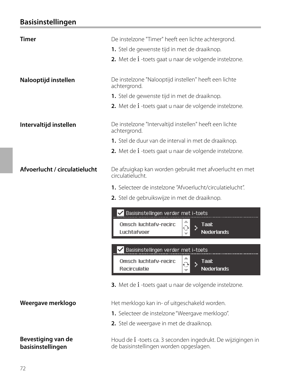 Basisinstellingen | Siemens LF959BL90 User Manual | Page 72 / 148