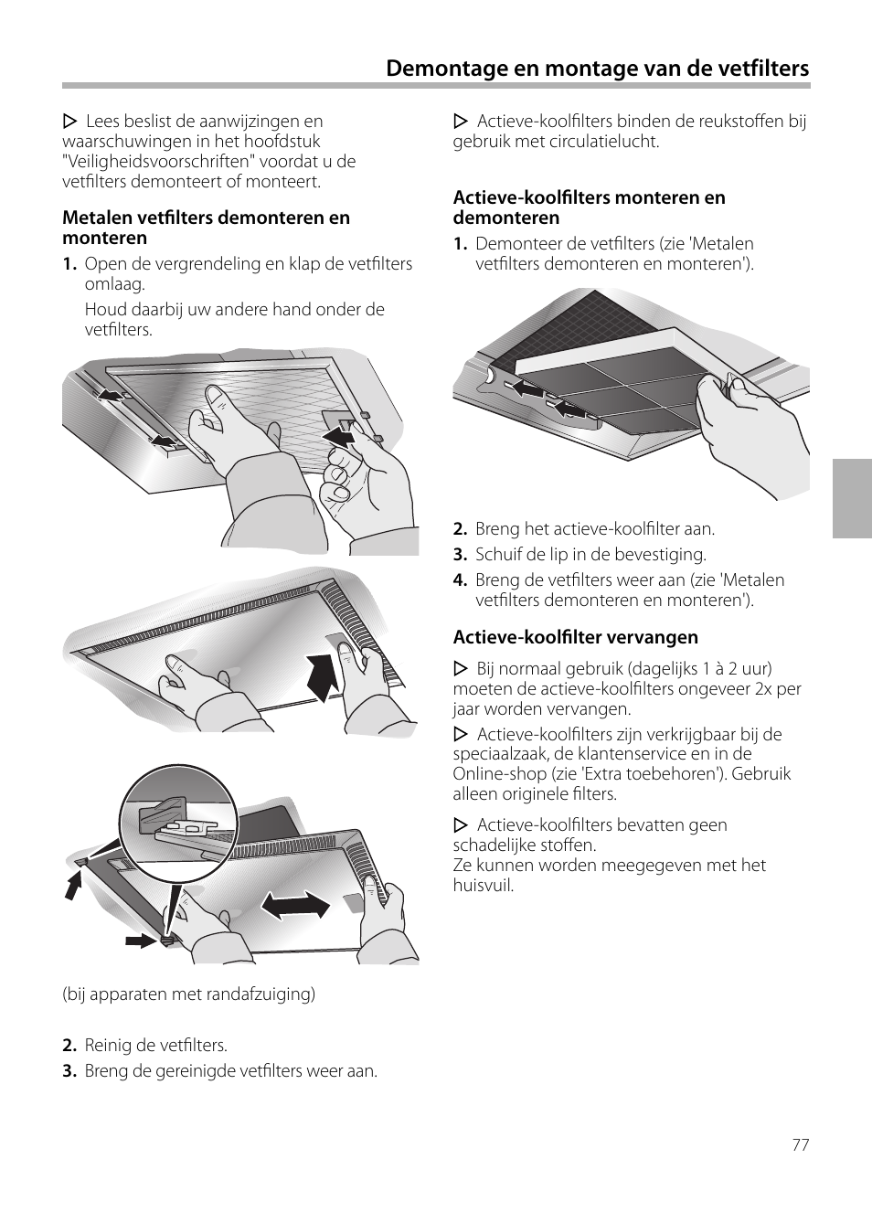 Demontage en montage van de vetfilters | Siemens LF959BL90 User Manual | Page 77 / 148