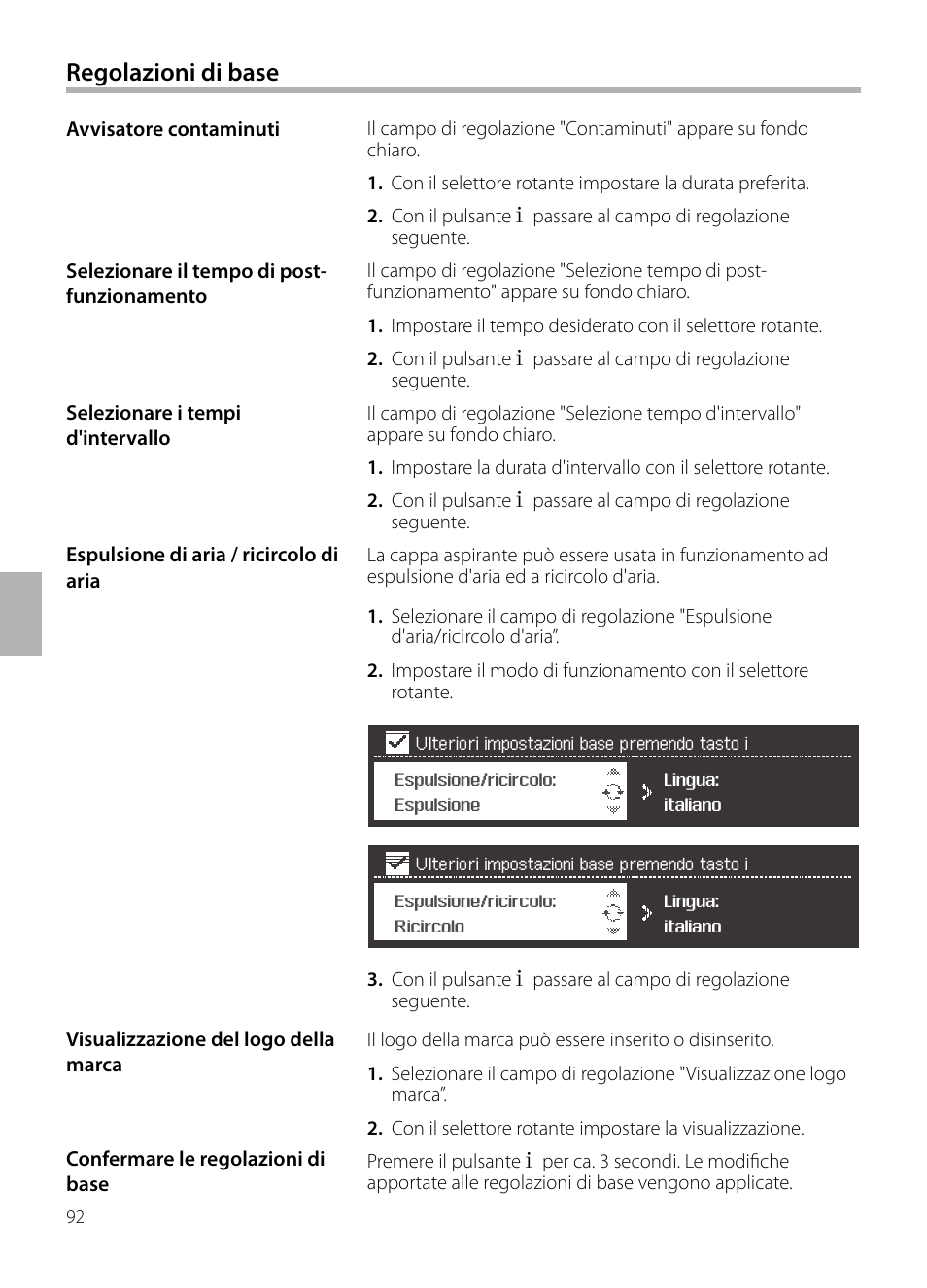 Regolazioni di base | Siemens LF959BL90 User Manual | Page 92 / 148