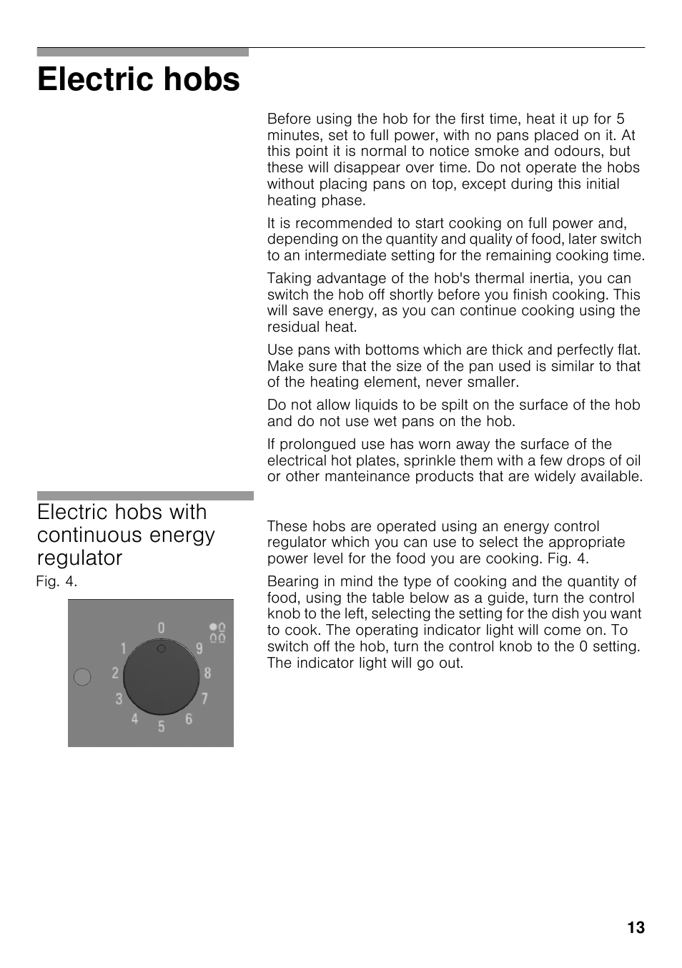 Electric hobs, Electric hobs with continuous energy regulator | Siemens EC645PB90E User Manual | Page 12 / 65