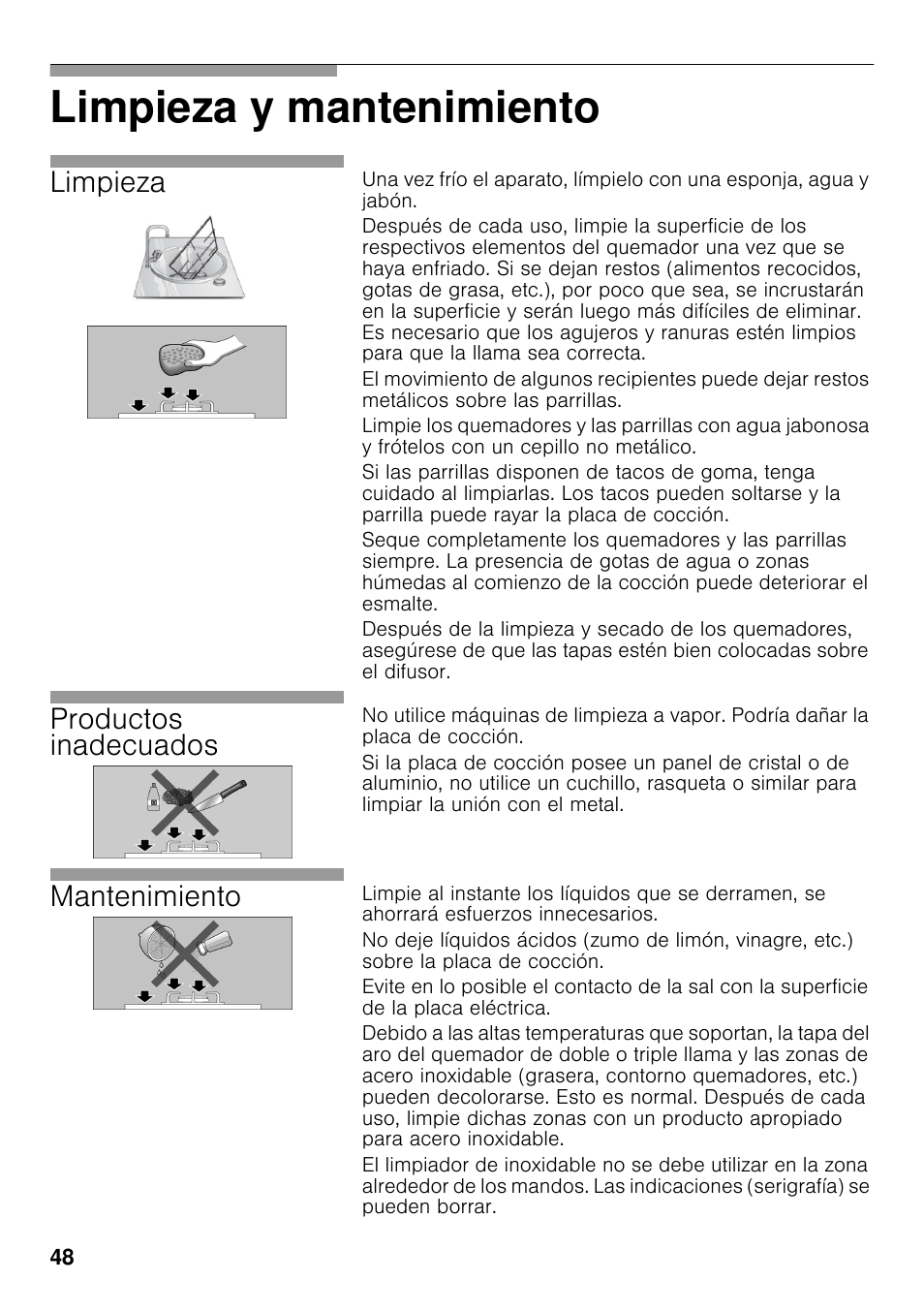 Limpieza y mantenimiento, Limpieza, Productos inadecuados | Mantenimiento | Siemens EC645PB90E User Manual | Page 47 / 65