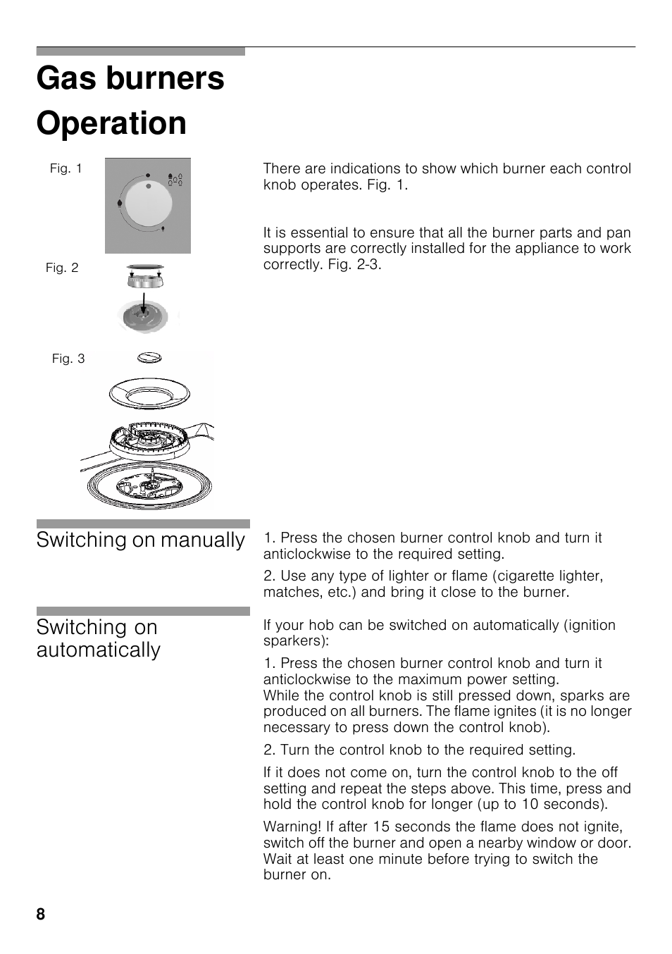 Operation, Gas burners operation, Switching on manually | Switching on automatically | Siemens EC645PB90E User Manual | Page 7 / 65