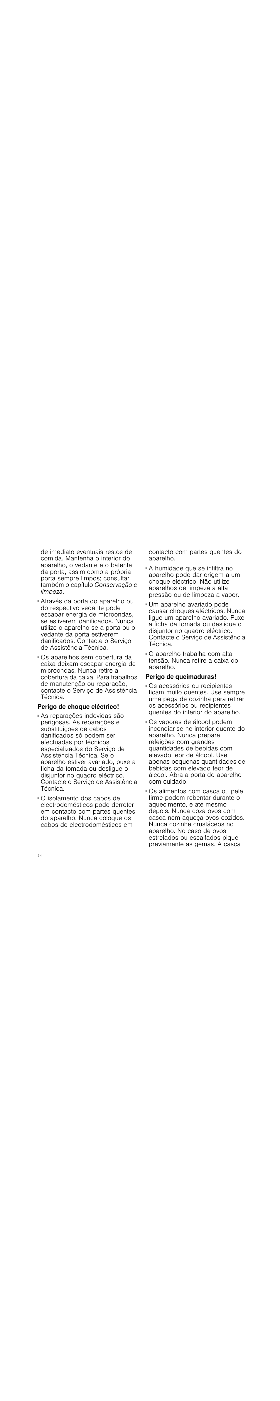 Perigo de danos graves para a saúde, Perigo de choque eléctrico, Perigo de queimaduras | Siemens HF15G561 User Manual | Page 54 / 72