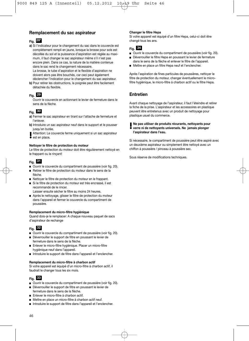 Remplacement du sac aspirateur, Entretien | Siemens VS06G2080 User Manual | Page 47 / 117