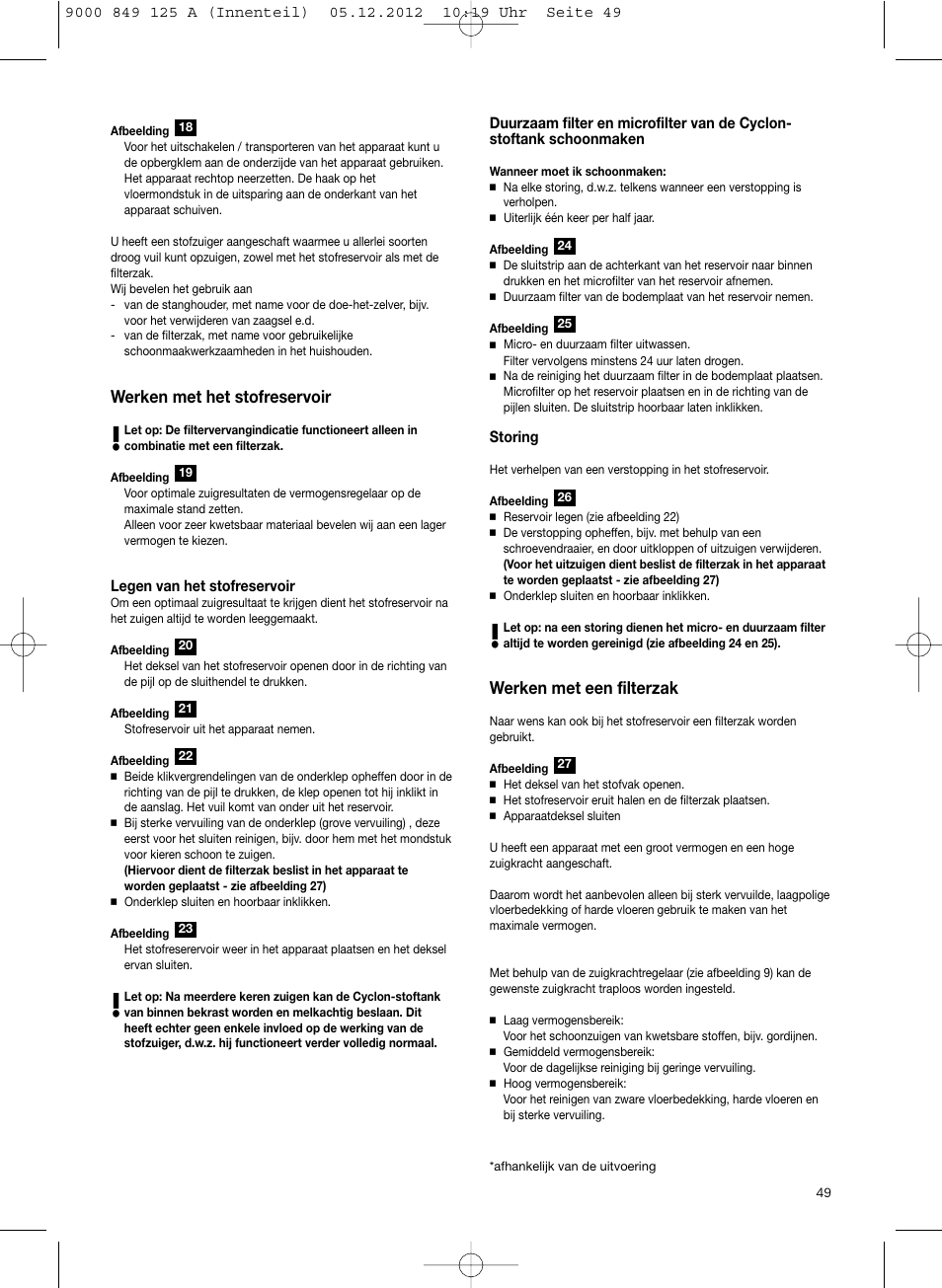 Werken met het stofreservoir, Werken met een filterzak | Siemens VS06G2080 User Manual | Page 50 / 117